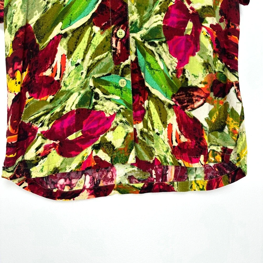 Vintage Jams World Anthurium Floral Rayon Button Down Shirt XS Tropical Hawaiian